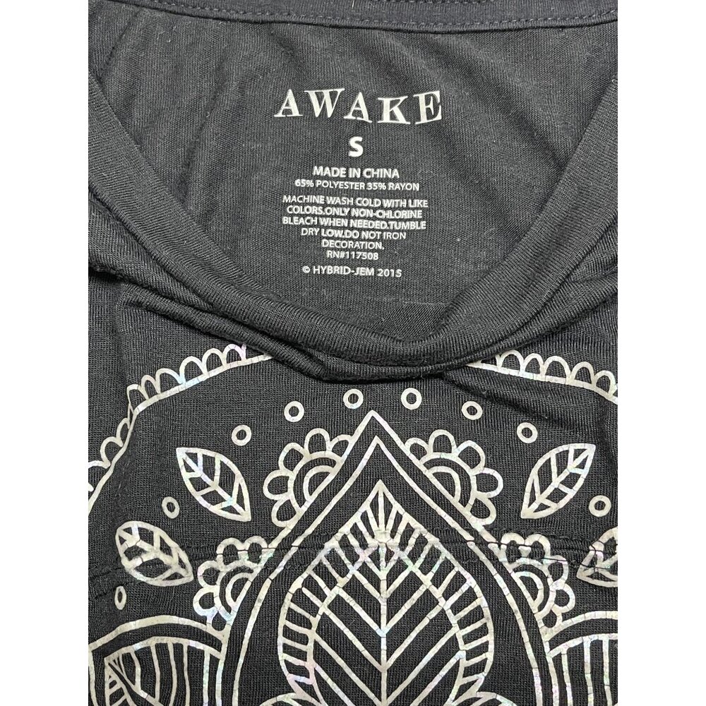 Awake graphic tee black t-shirt size S Hamsa Hand Eye Protection Symbol Rayon - Picture 3 of 7
